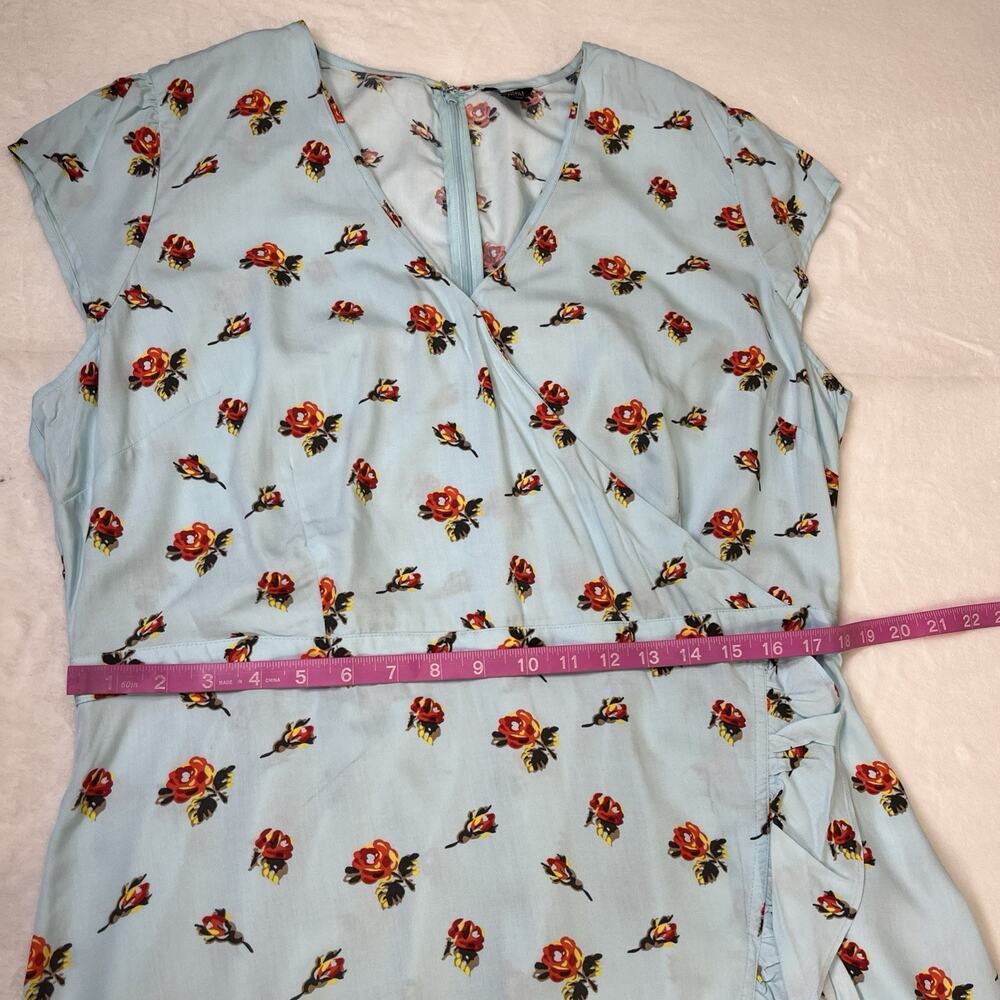 J. Crew Mercantile Mini Dress Sz 16T Blue Floral Ruffles Faux Wrap Cottagecore - Picture 7 of 10